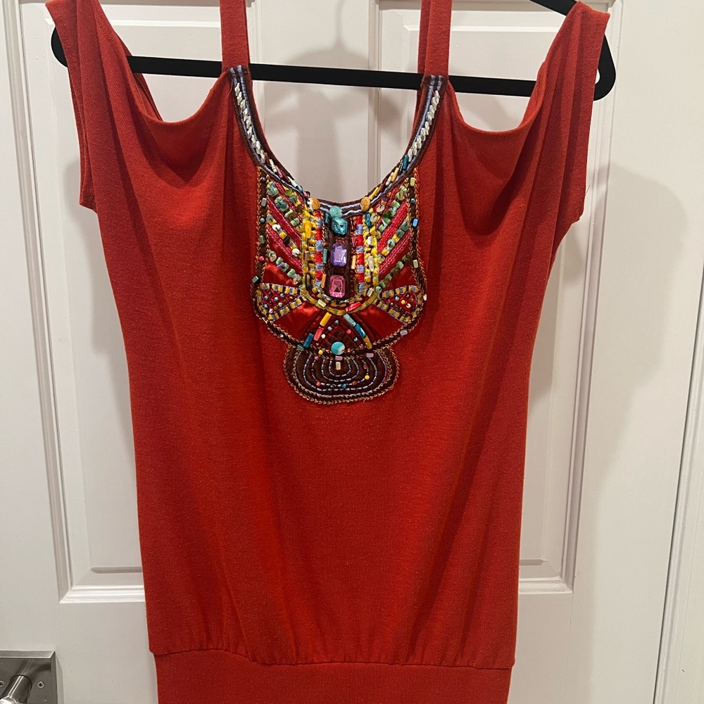 Red Beaded Off-Shoulder Top